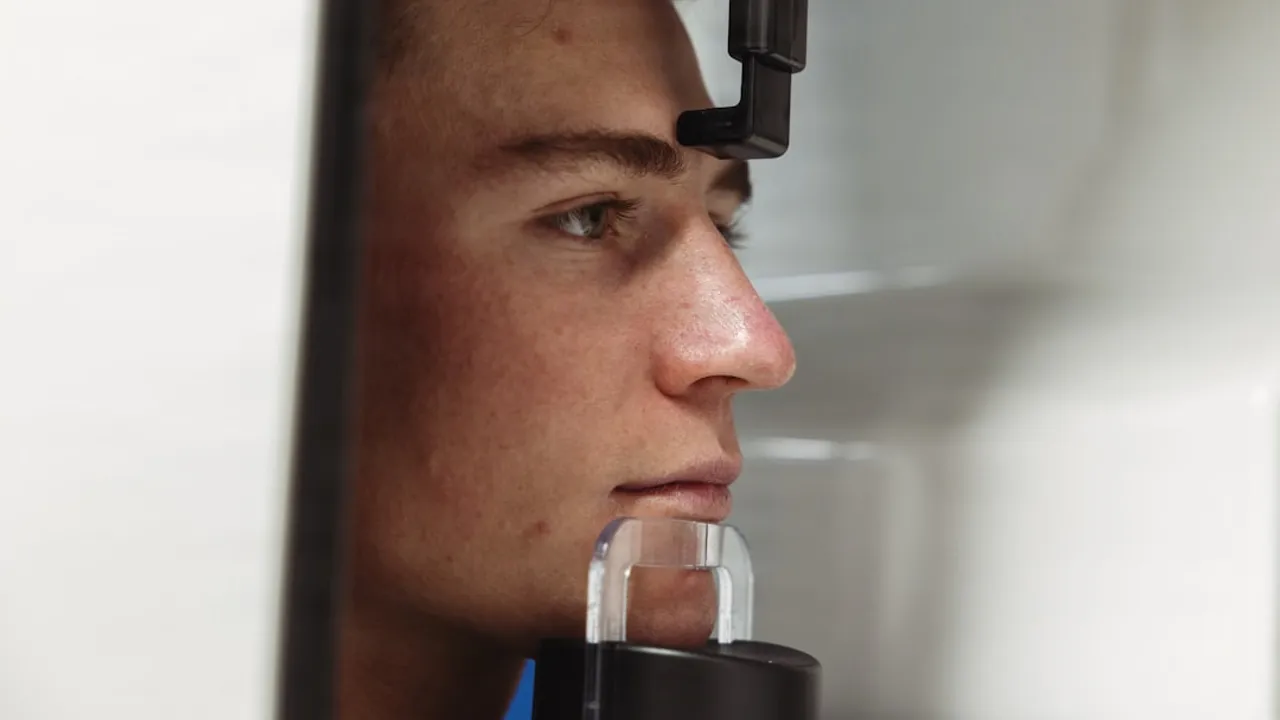 Young man's face in medical imaging equipment