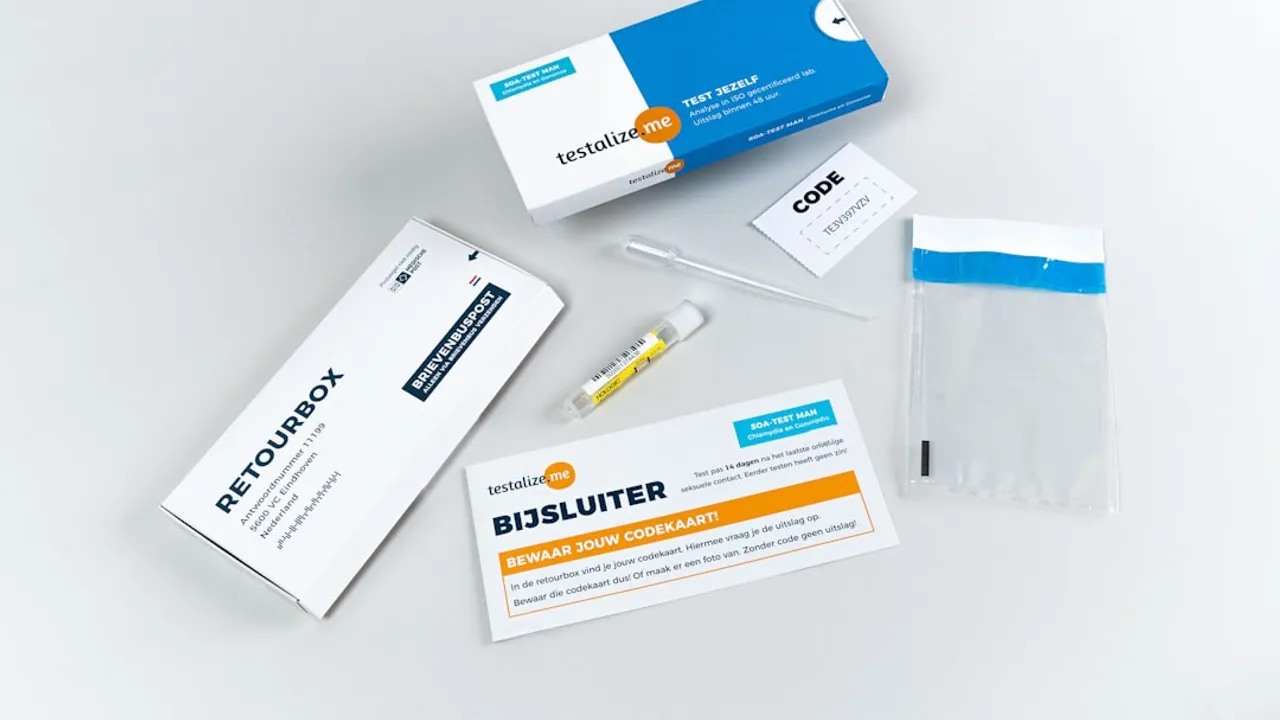 a white table topped with medical supplies and a package