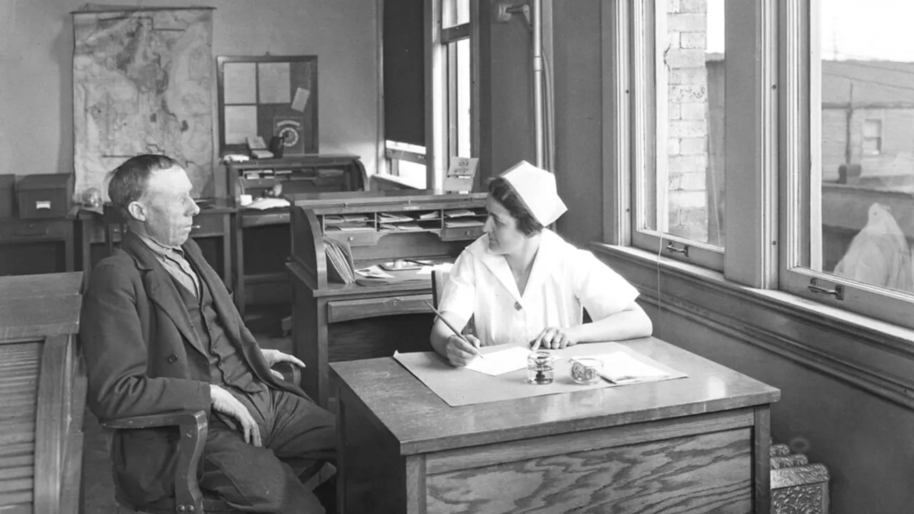 Nurse with patient in City Hospital Tuberculosis Division, 1927