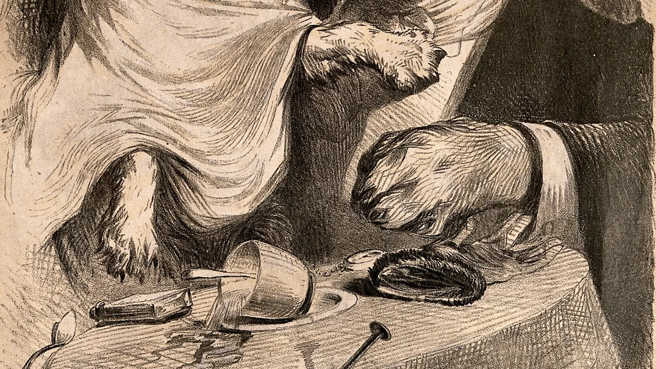 File:A little dog attacking the ear of a blood-hound; satirizing doctor-patient relationships Wellcome V0011618.jpg