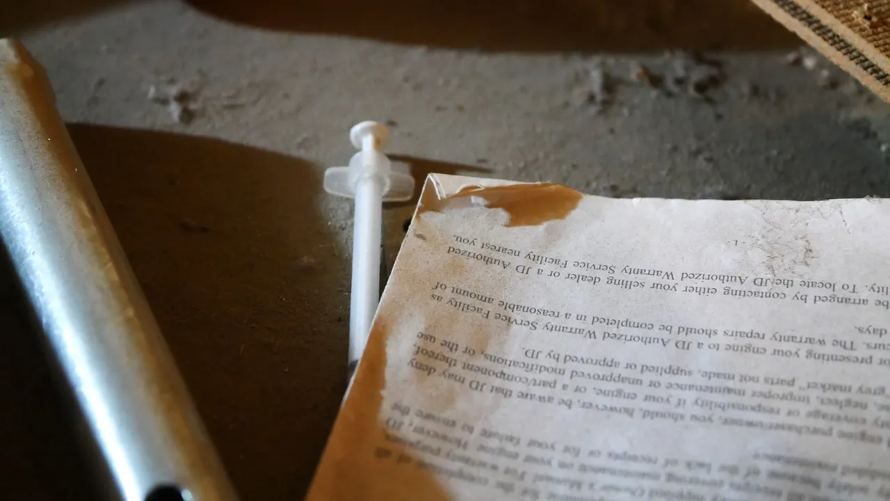 Used syringe hidden and ready to stick someone on the top of a cupboard